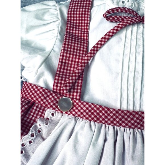 Vintage Merry Mites Girls 4T Red Gingham Dress With Embroidered Apron - Picture 9 of 13